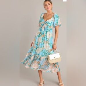 MINKPINK EVELYN Light Blue Puff Sleeve Midi Dress wore 1x